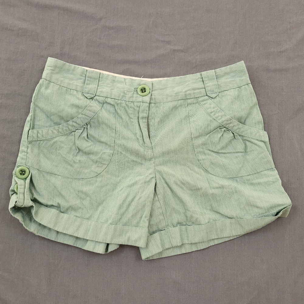 Elevenses Anthropologie Green White Striped Cuffed Sailor Shorts Womens Size 4